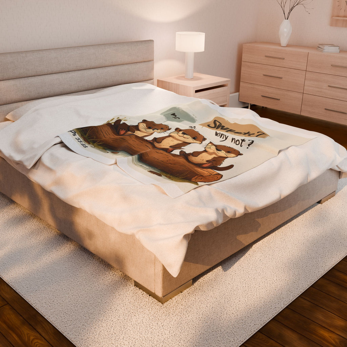 Cute Otter Trio Velveteen Plush Blanket —  Cozy Throw for Kids & Animal Lovers