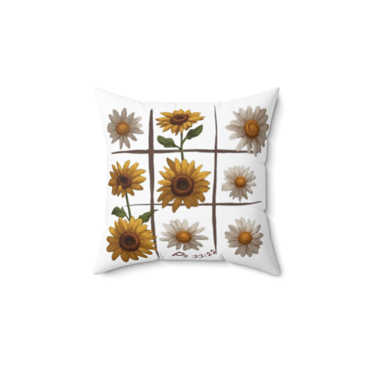 Sunflower & Daisy Grid Pillow — Floral Decorative Throw Pillow