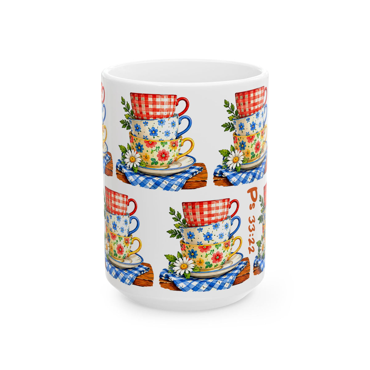 Stacked Floral Teacups Ceramic Mug – Country Cottage Kitchen Gift (11oz & 15oz)