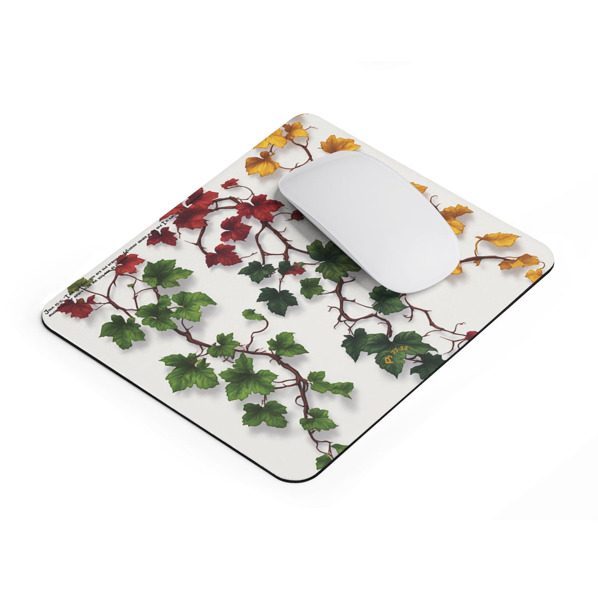 Ivy Vine Mouse Pad — Green, Red & Gold Leaf Desk Mat