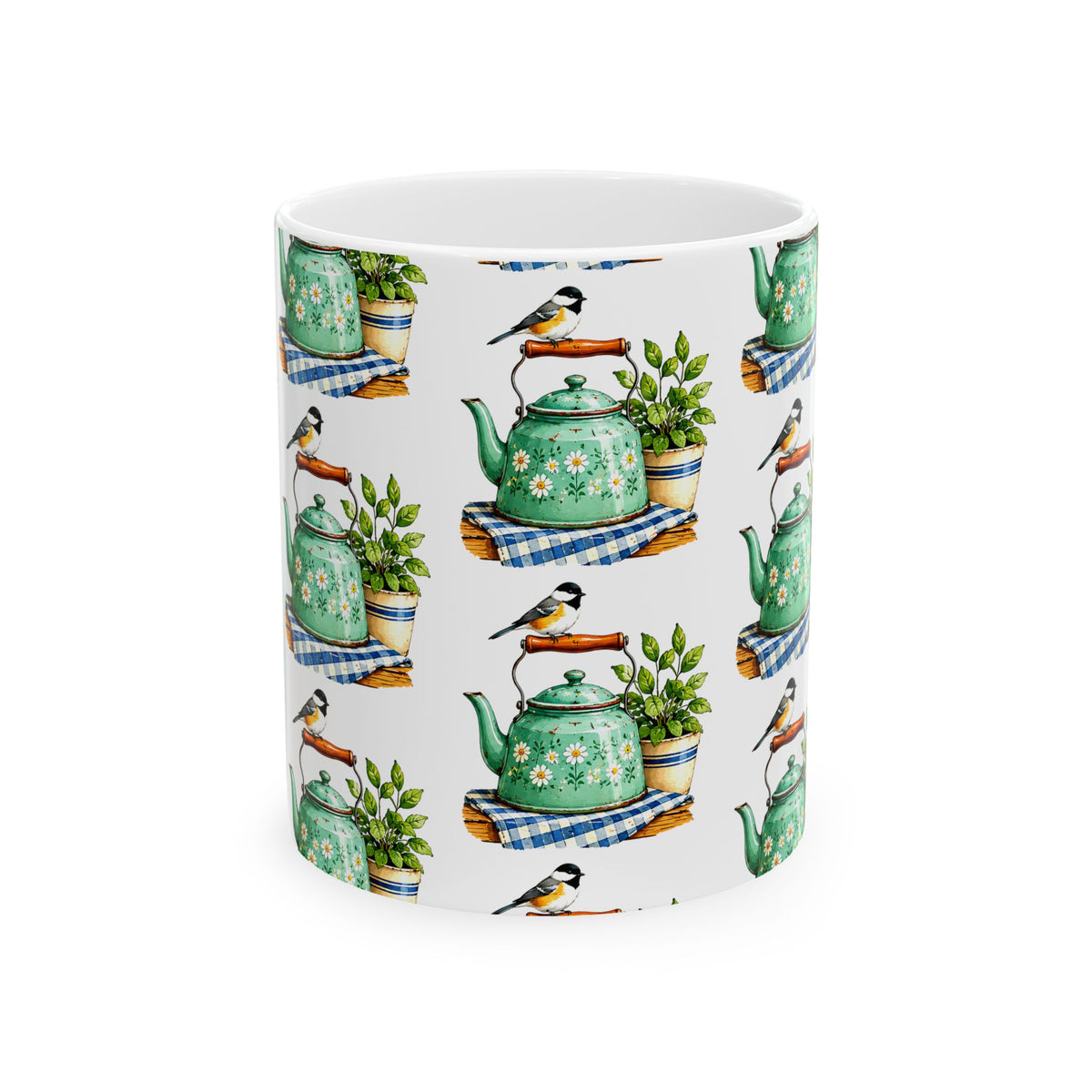Botanical Teapot Ceramic Mug — Vintage Kitchen Plant Illustration (11oz & 15oz)