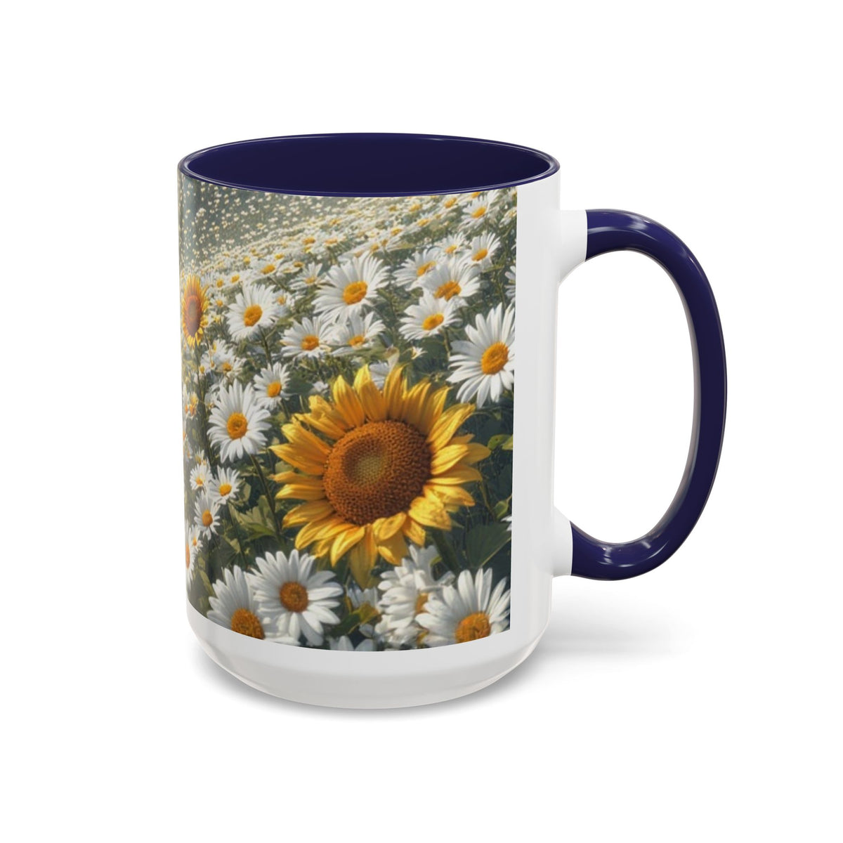 Daisy & Sunflower Field Accent Coffee Mug — Floral Nature Scene (11/15oz)