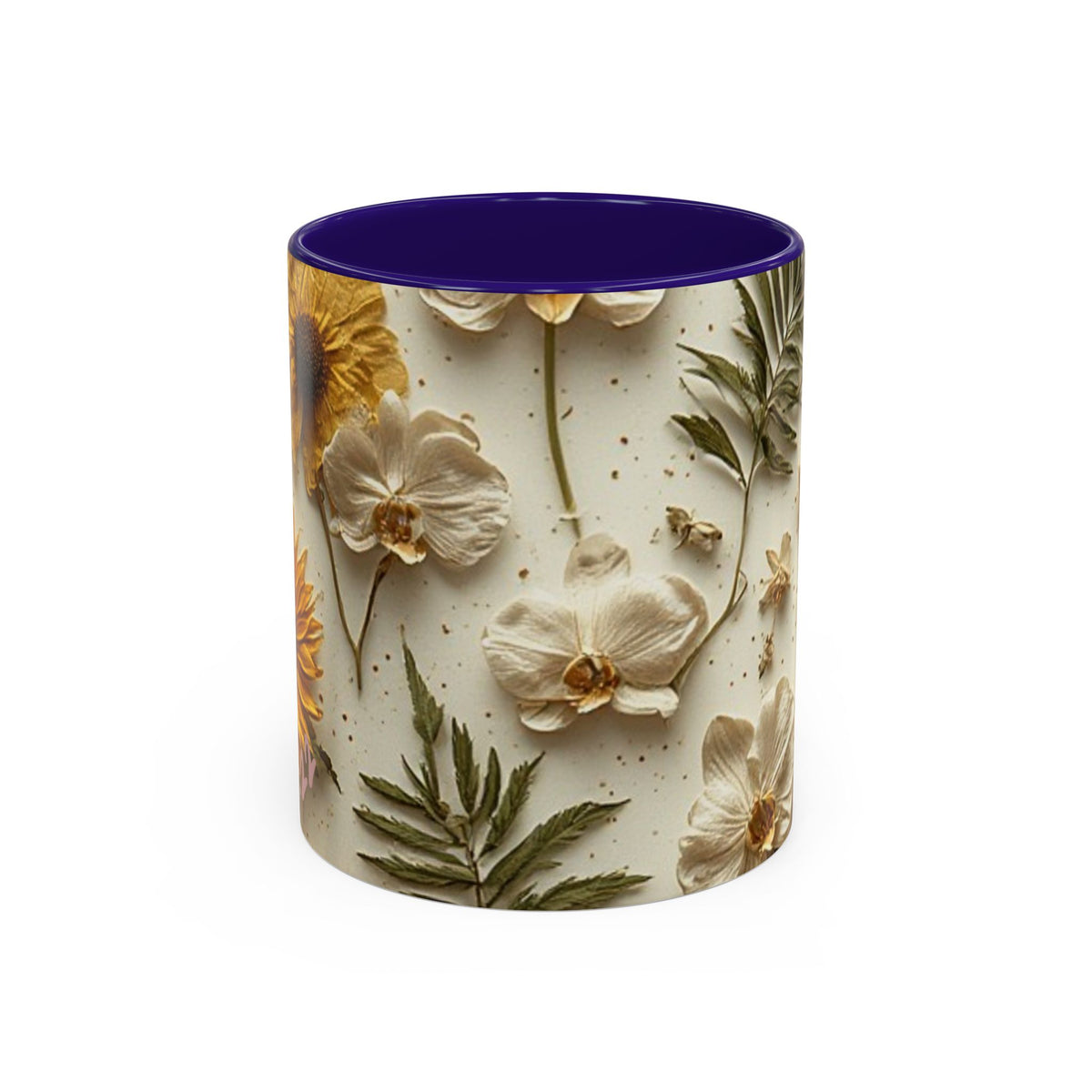 Floral Pressed Flowers Ceramic Mug — Vintage Dried Bloom Design (11oz & 15oz)