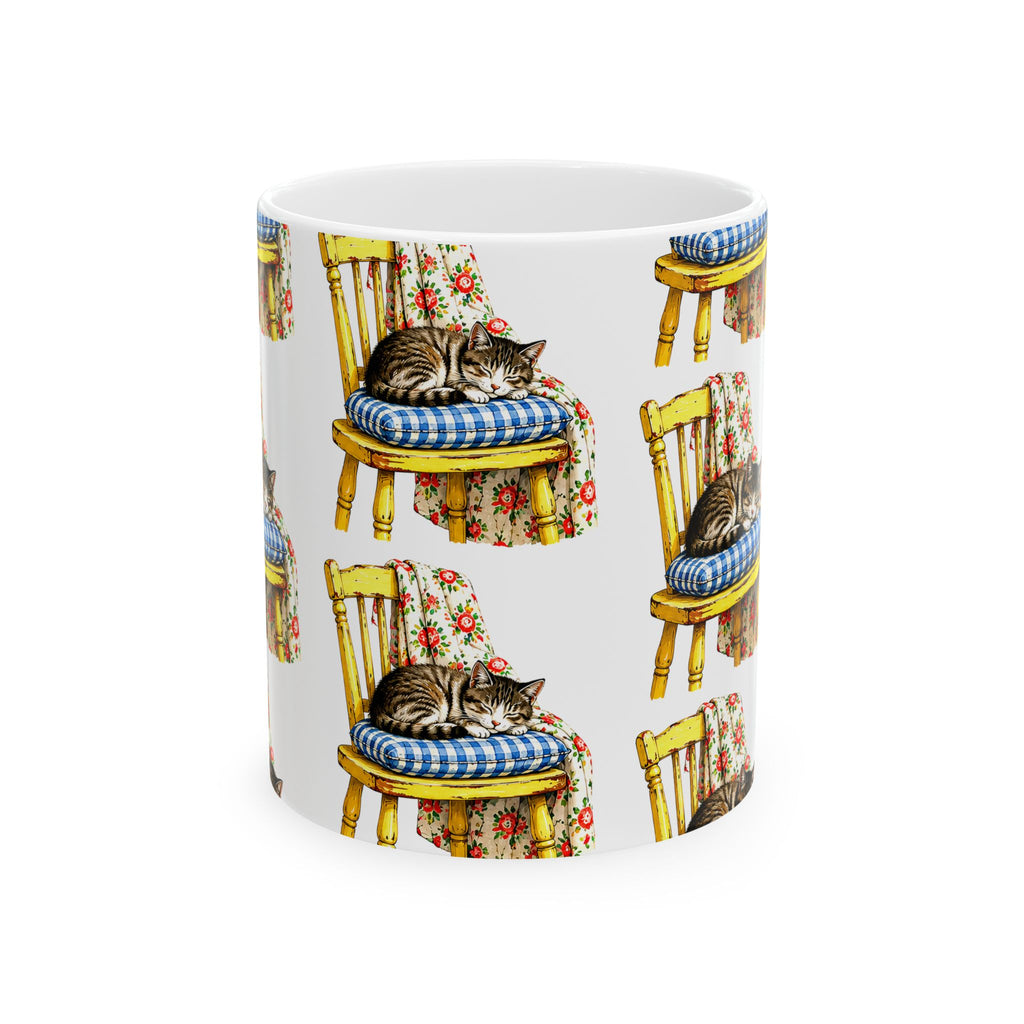 Cute Sleeping Cat on Chair Ceramic Mug (11oz/15oz)