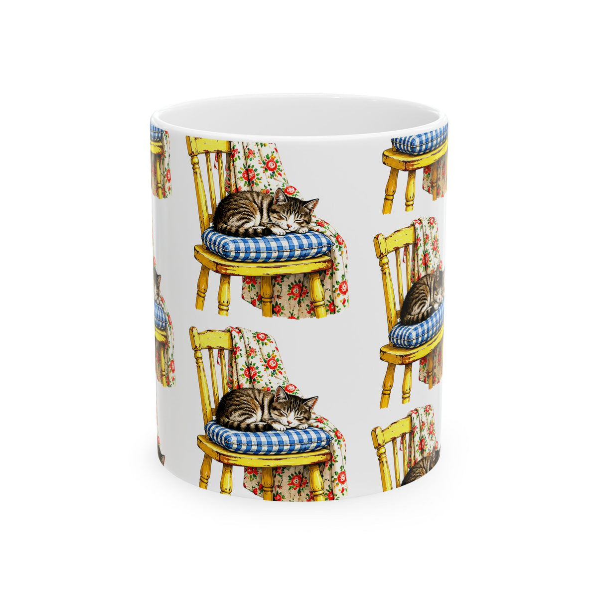Cute Sleeping Cat on Chair Ceramic Mug (11oz/15oz)