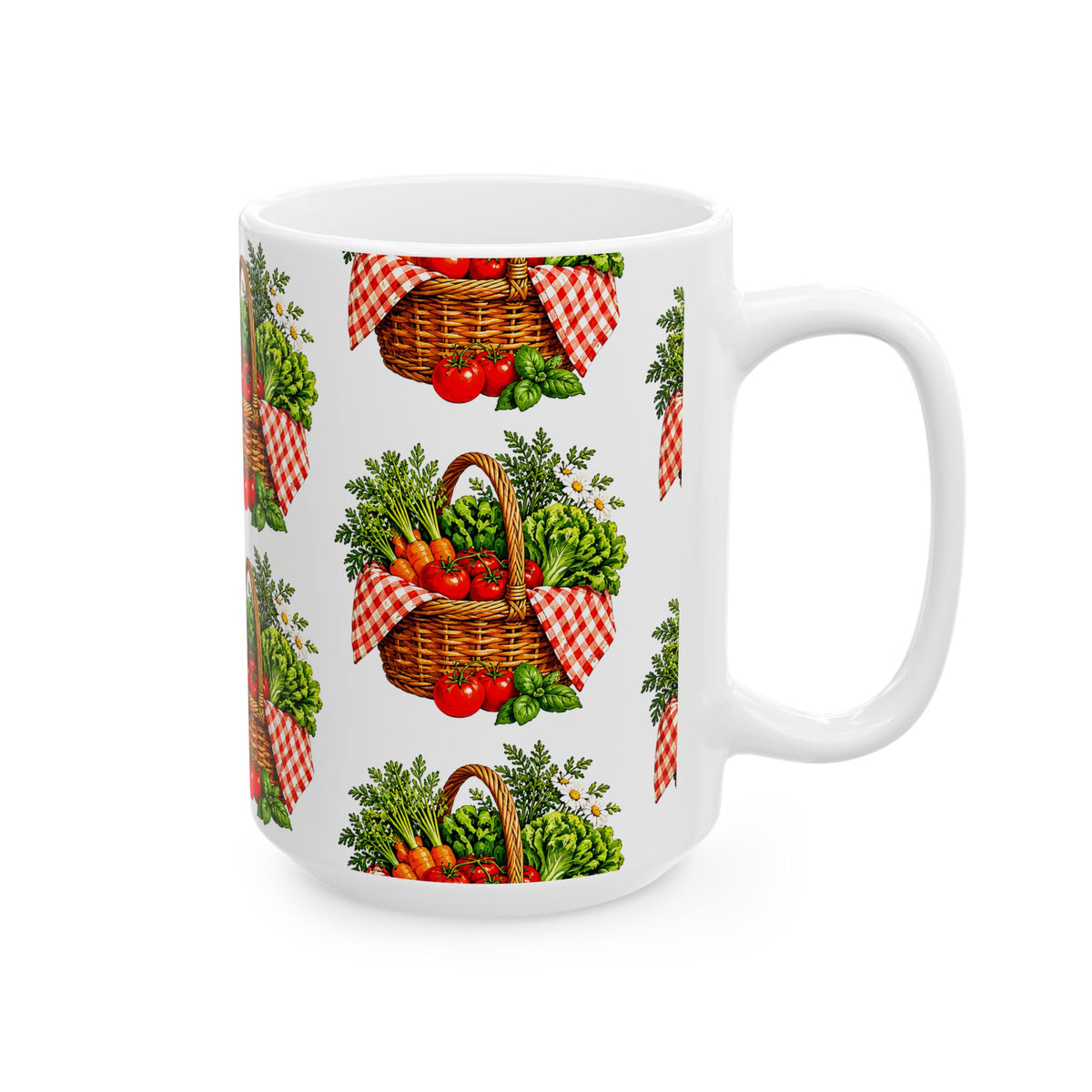Garden Harvest Mug — Vintage Picnic Basket Vegetables Coffee Cup (11oz/15oz)