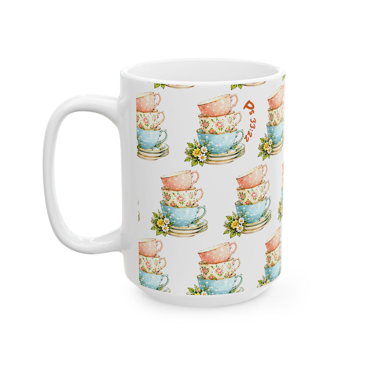 Stacked Teacups Floral Ceramic Mug – Vintage Tea Party Coffee Cup (11oz, 15oz)