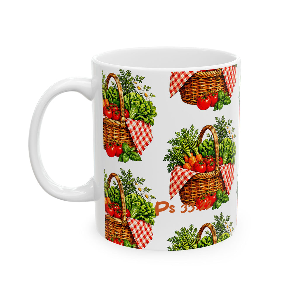 Garden Harvest Mug — Vintage Picnic Basket Vegetables Coffee Cup (11oz/15oz)