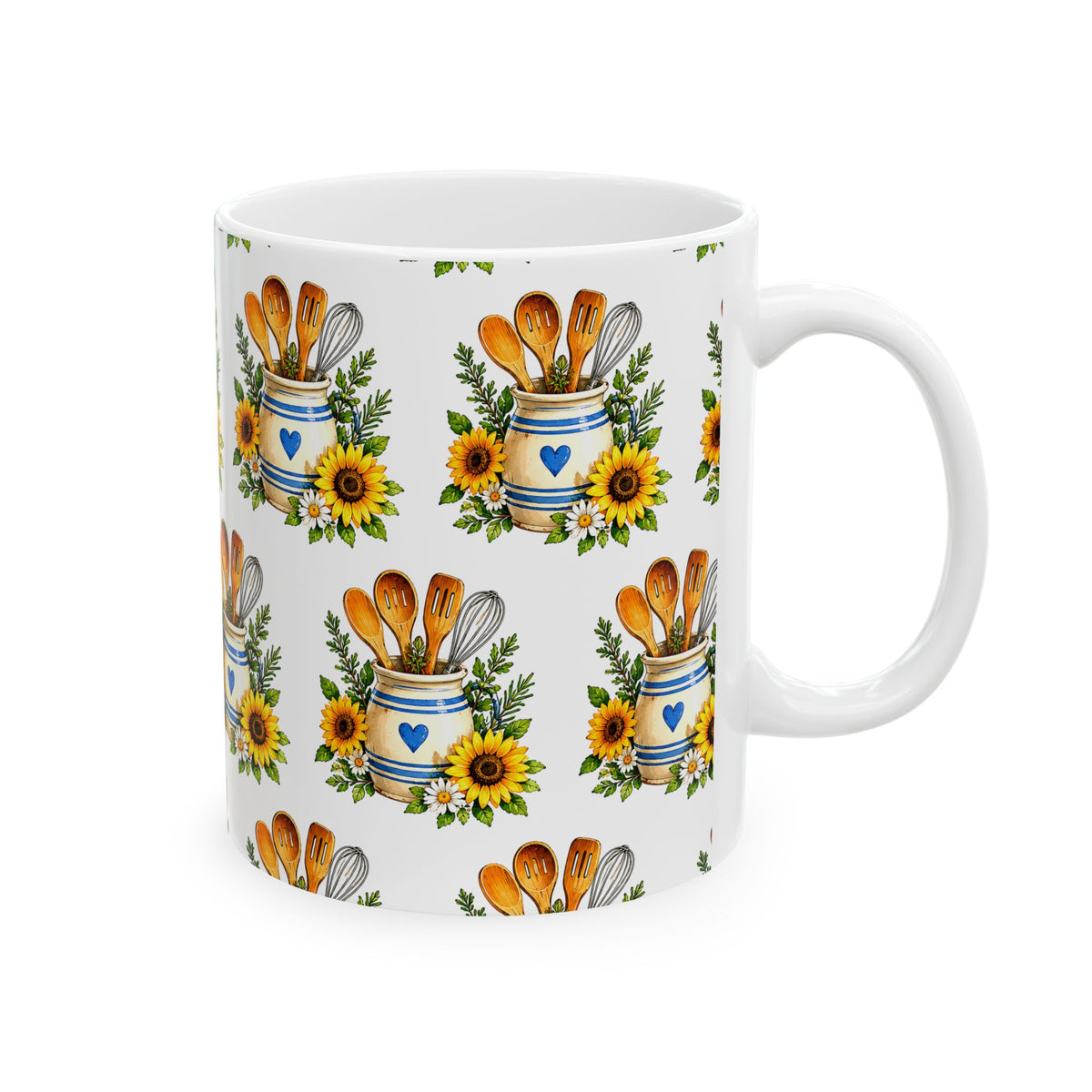 Sunflower Kitchen Tools Ceramic Mug – Rustic Baking Utensils Coffee Cup (11oz & 15oz)