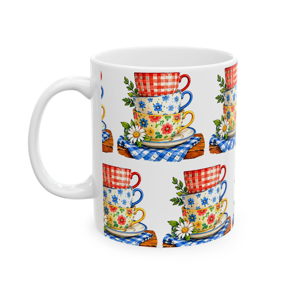 Stacked Floral Teacups Ceramic Mug – Country Cottage Kitchen Gift (11oz & 15oz)