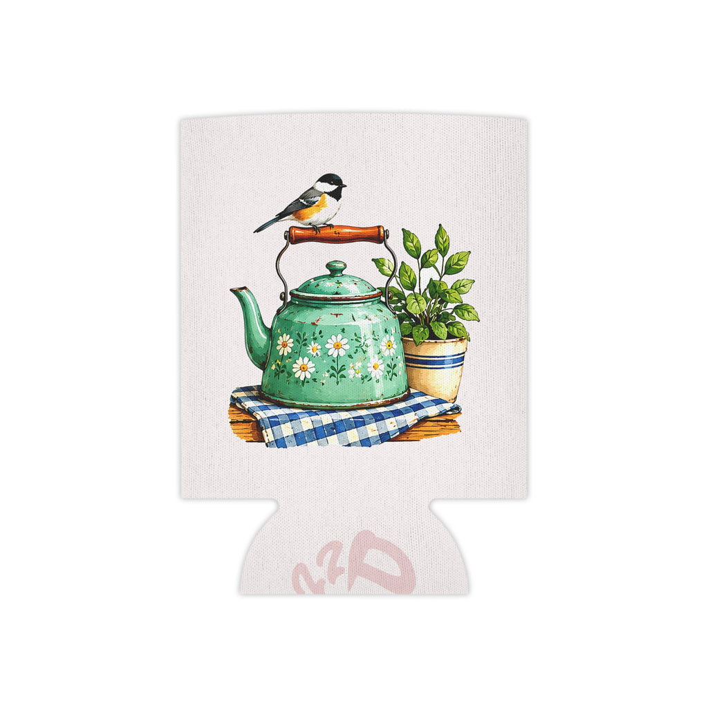 Vintage Teapot & Songbird Can Cooler