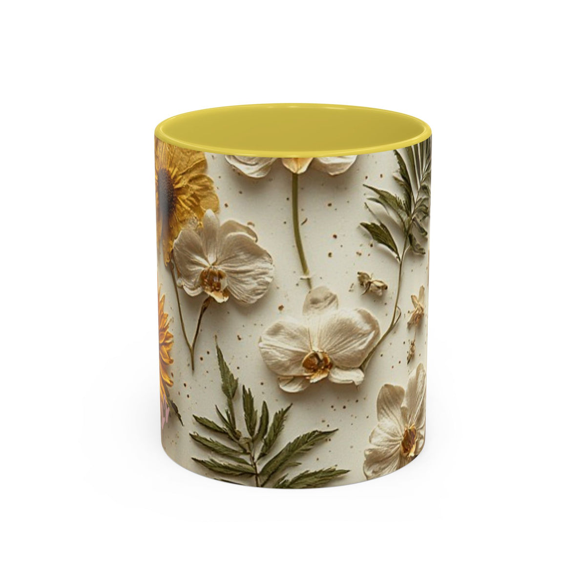 Floral Pressed Flowers Ceramic Mug — Vintage Dried Bloom Design (11oz & 15oz)
