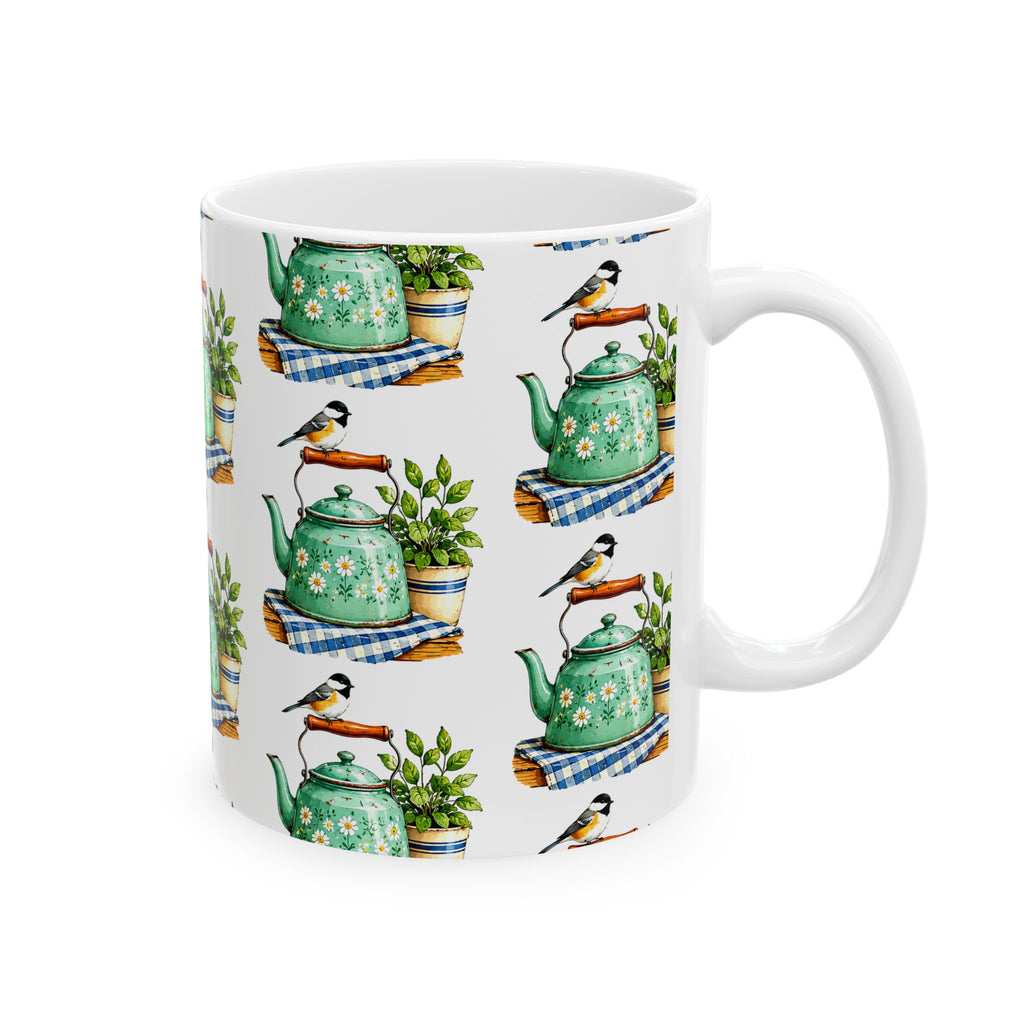 Botanical Teapot Ceramic Mug — Vintage Kitchen Plant Illustration (11oz & 15oz)