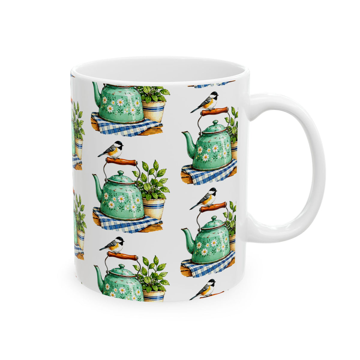 Botanical Teapot Ceramic Mug — Vintage Kitchen Plant Illustration (11oz & 15oz)