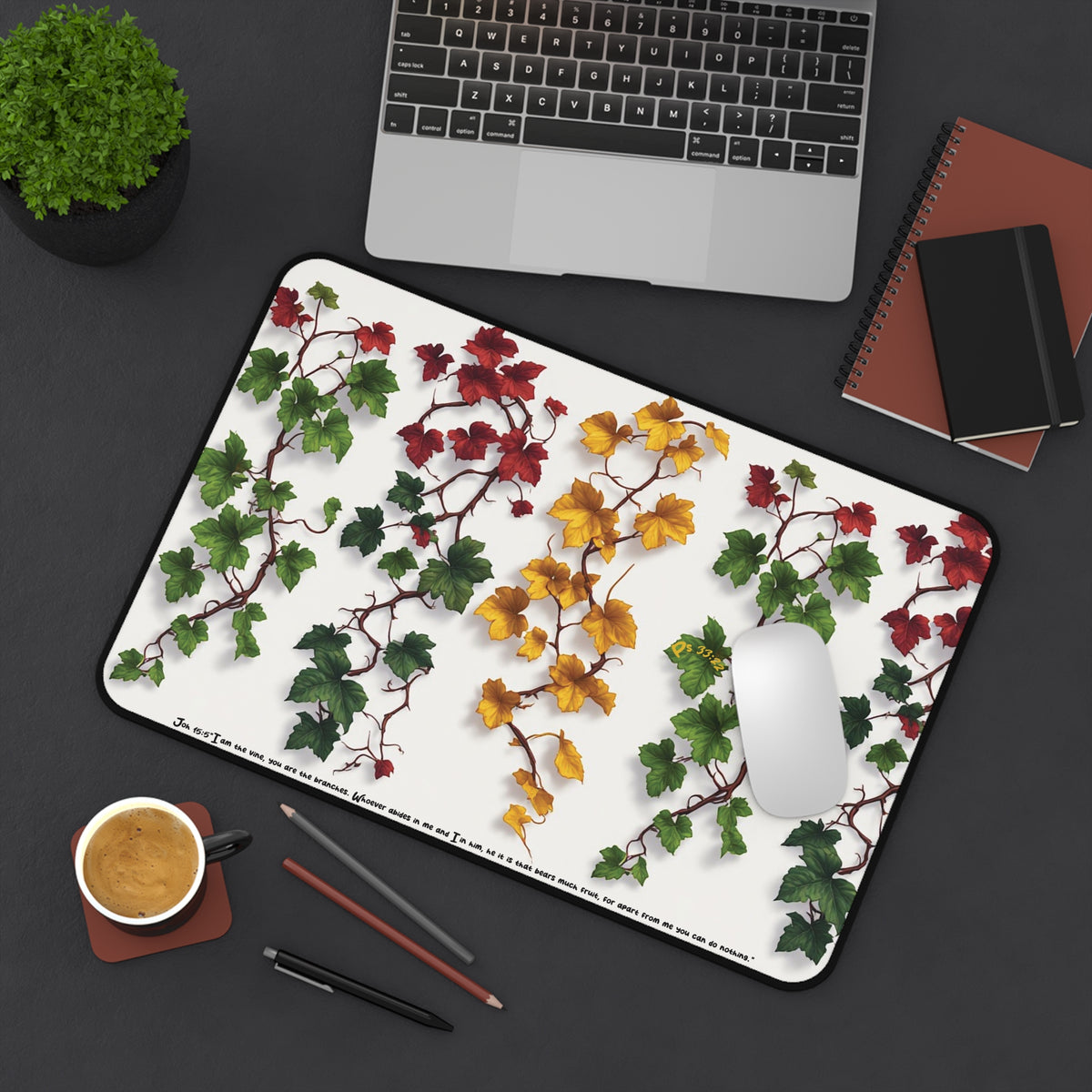 Vine Stripe Desk Mat — Botanical Ivy Mouse Pad for Home Office