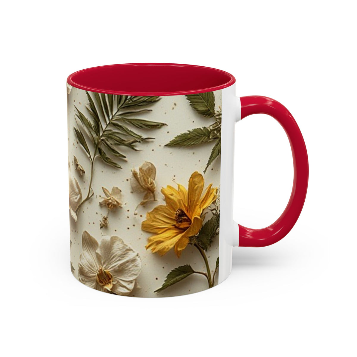 Floral Pressed Flowers Ceramic Mug — Vintage Dried Bloom Design (11oz & 15oz)
