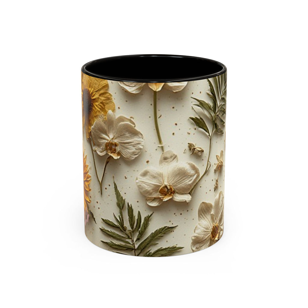 Floral Pressed Flowers Ceramic Mug — Vintage Dried Bloom Design (11oz & 15oz)