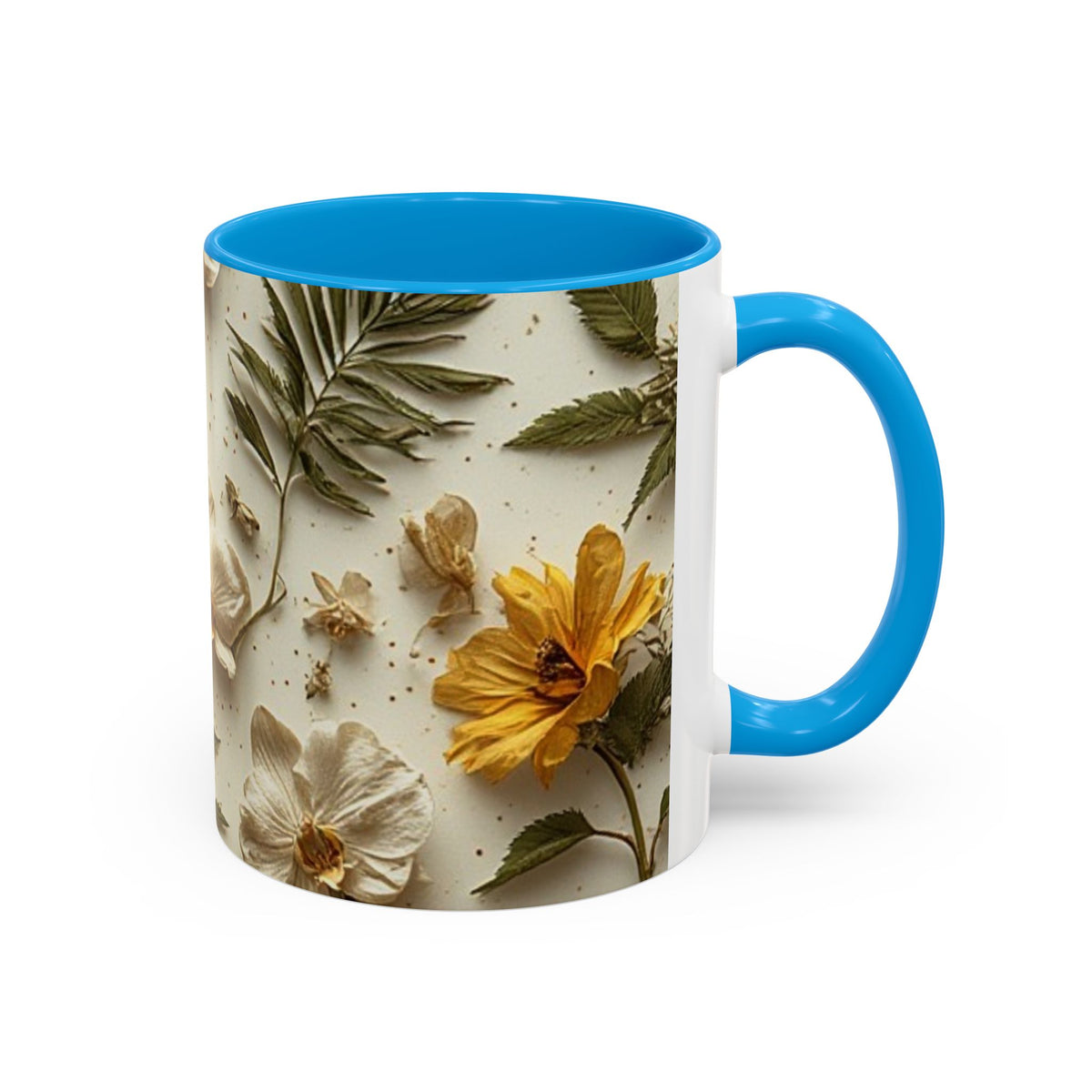 Floral Pressed Flowers Ceramic Mug — Vintage Dried Bloom Design (11oz & 15oz)