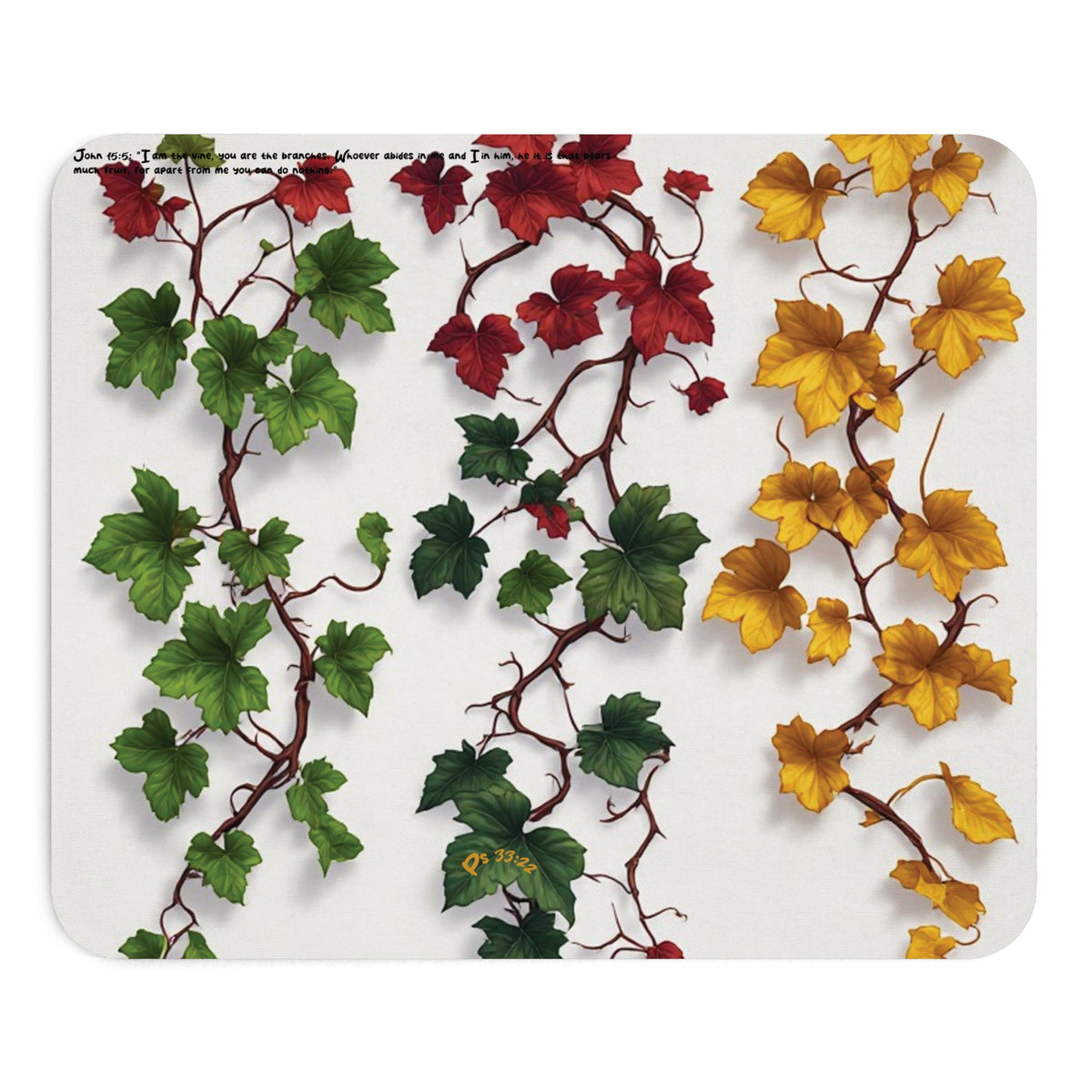 Ivy Vine Mouse Pad — Green, Red & Gold Leaf Desk Mat
