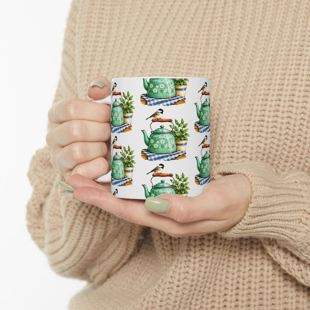 Botanical Teapot Ceramic Mug — Vintage Kitchen Plant Illustration (11oz & 15oz)