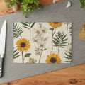Sunflower & Orchid Glass Cutting Board – Floral Kitchen Decor