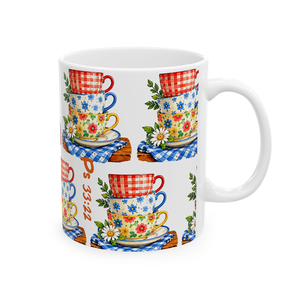 Stacked Floral Teacups Ceramic Mug – Country Cottage Kitchen Gift (11oz & 15oz)
