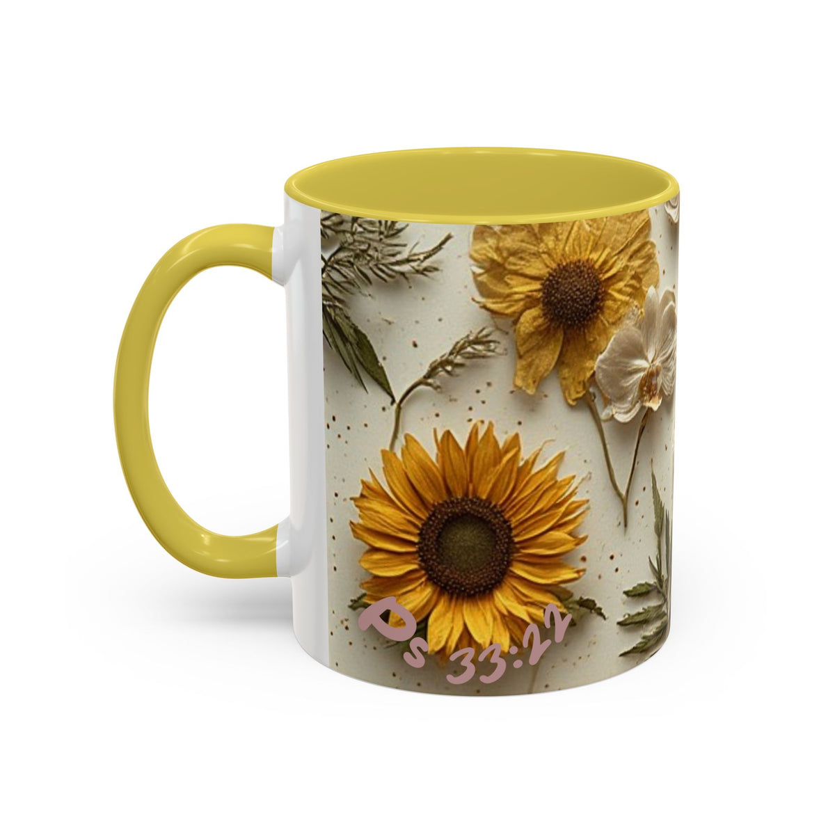 Floral Pressed Flowers Ceramic Mug — Vintage Dried Bloom Design (11oz & 15oz)