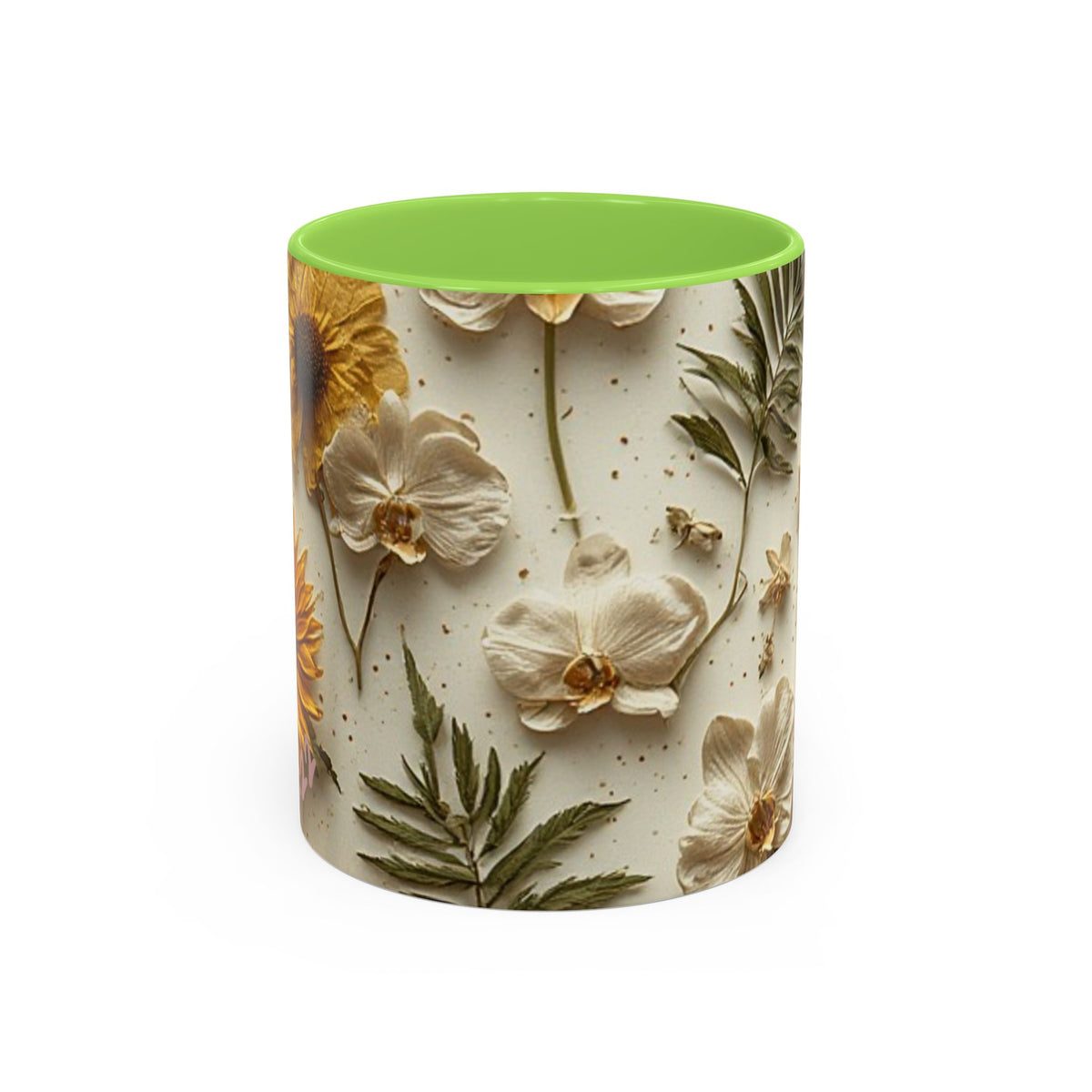 Floral Pressed Flowers Ceramic Mug — Vintage Dried Bloom Design (11oz & 15oz)
