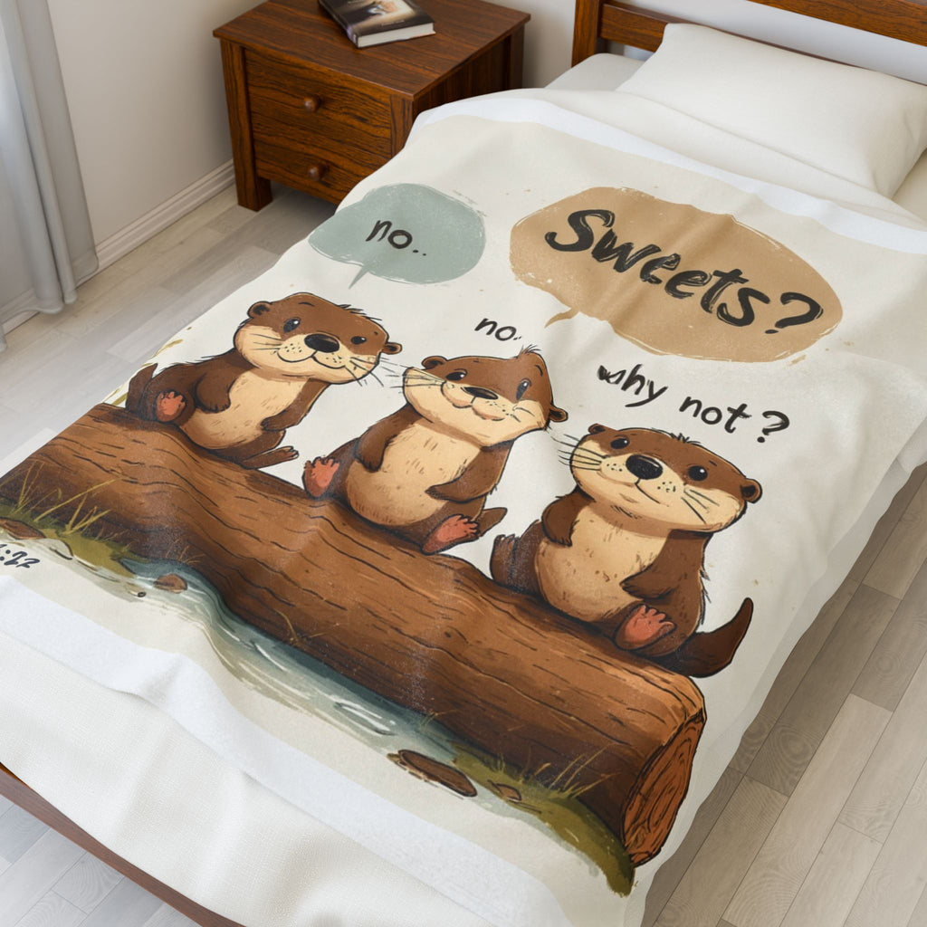 Cute Otter Trio Velveteen Plush Blanket —  Cozy Throw for Kids & Animal Lovers