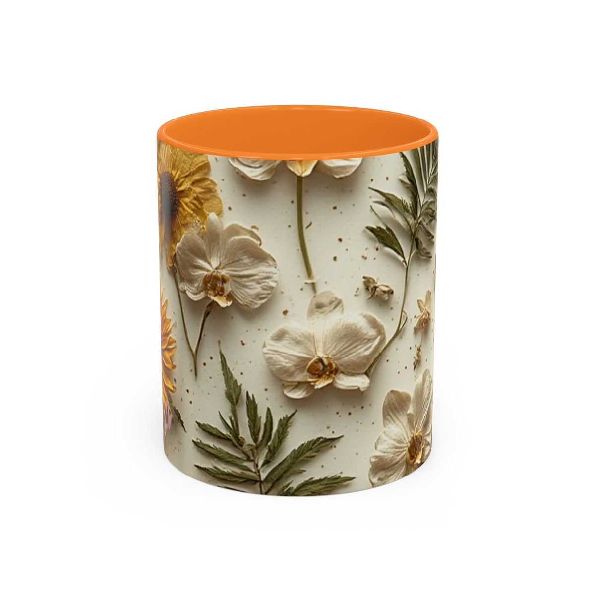 Floral Pressed Flowers Ceramic Mug — Vintage Dried Bloom Design (11oz & 15oz)