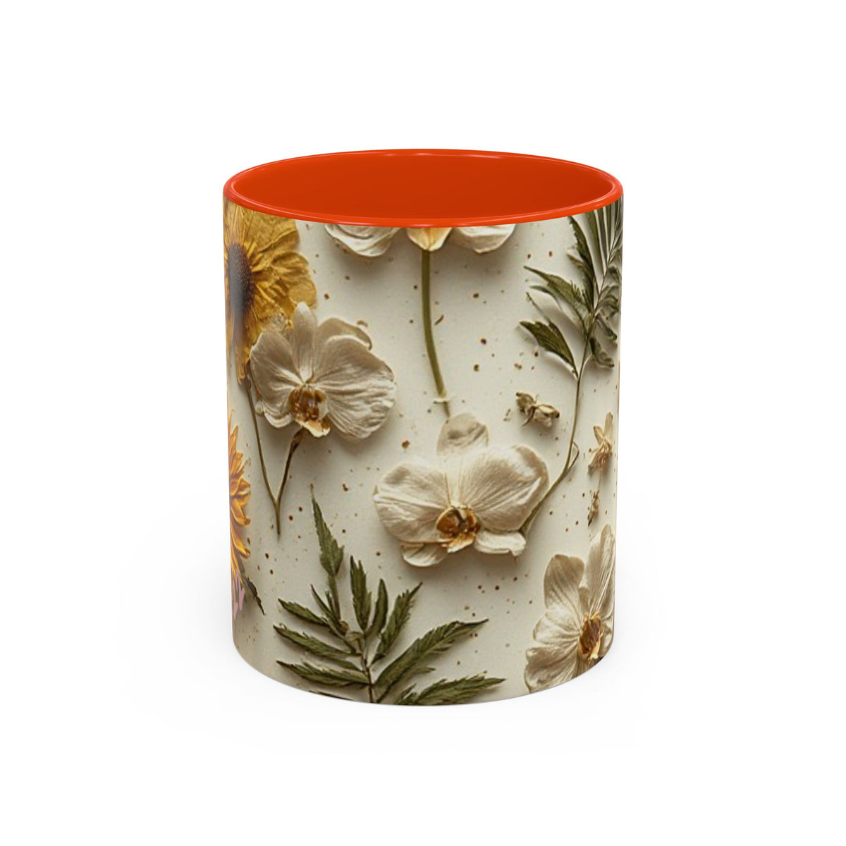 Floral Pressed Flowers Ceramic Mug — Vintage Dried Bloom Design (11oz & 15oz)