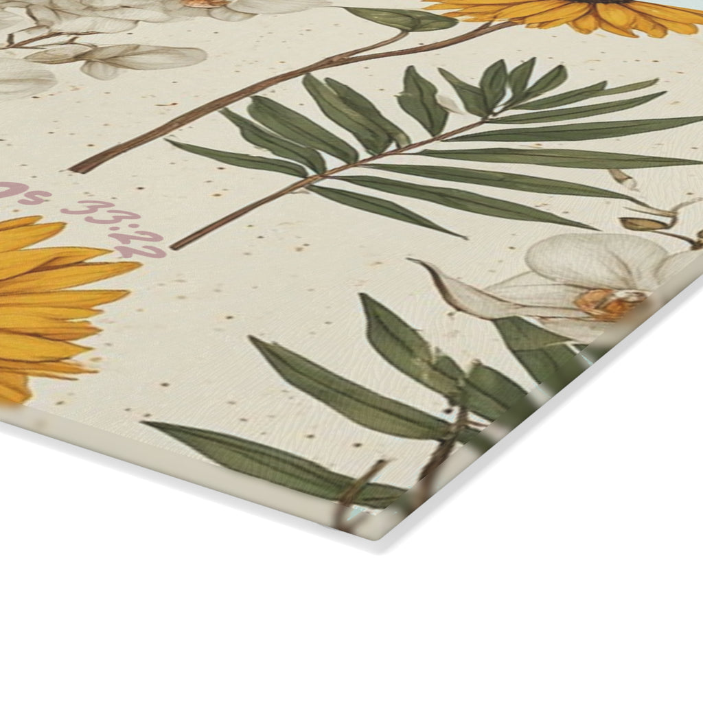 Sunflower & Orchid Glass Cutting Board – Floral Kitchen Decor