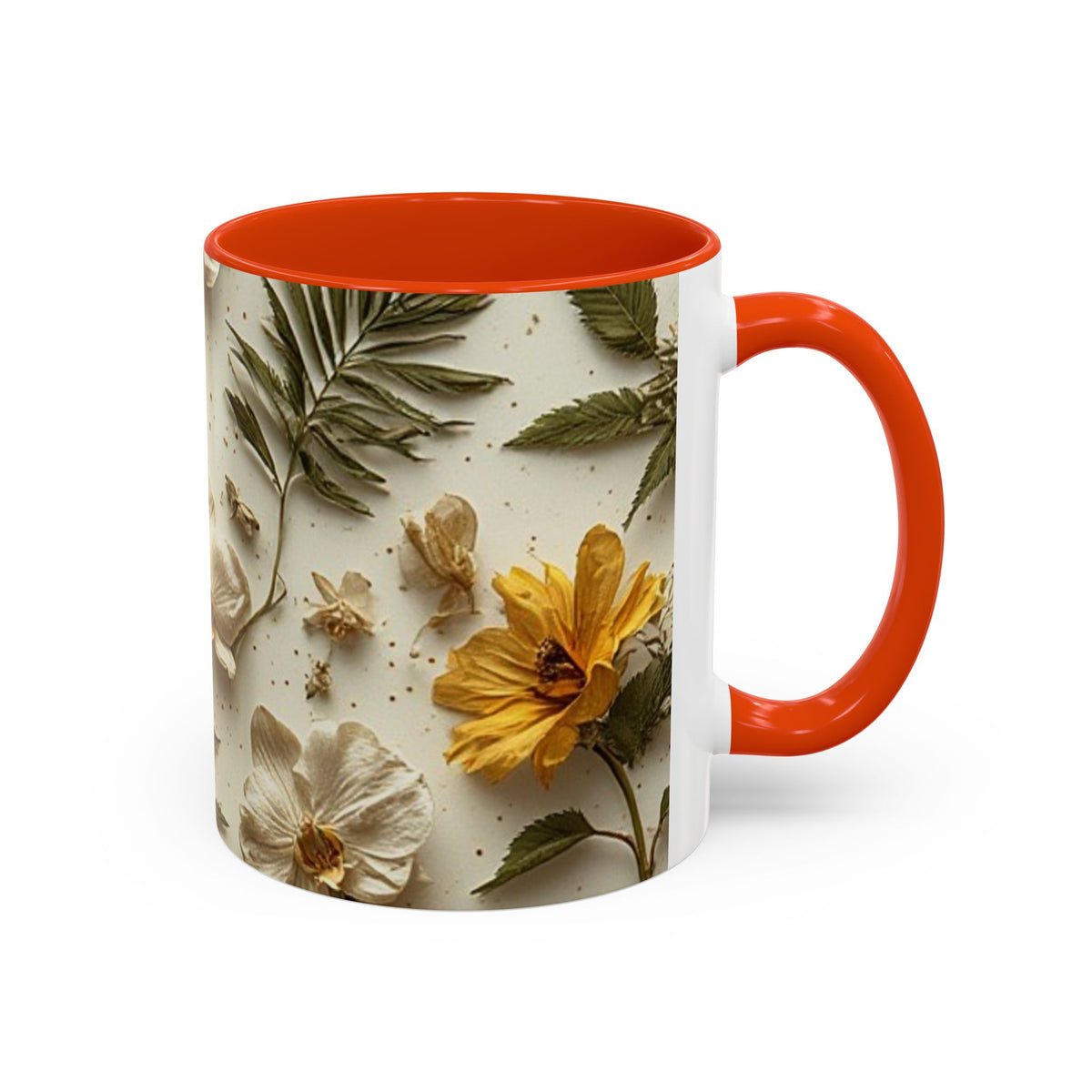 Floral Pressed Flowers Ceramic Mug — Vintage Dried Bloom Design (11oz & 15oz)