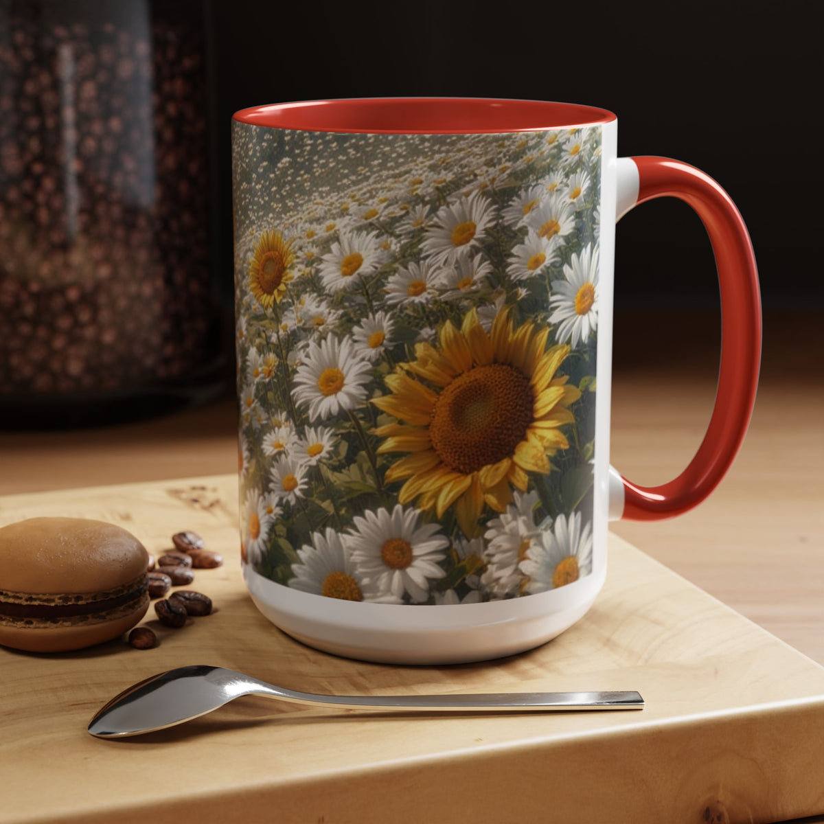 Daisy & Sunflower Field Accent Coffee Mug — Floral Nature Scene (11/15oz)