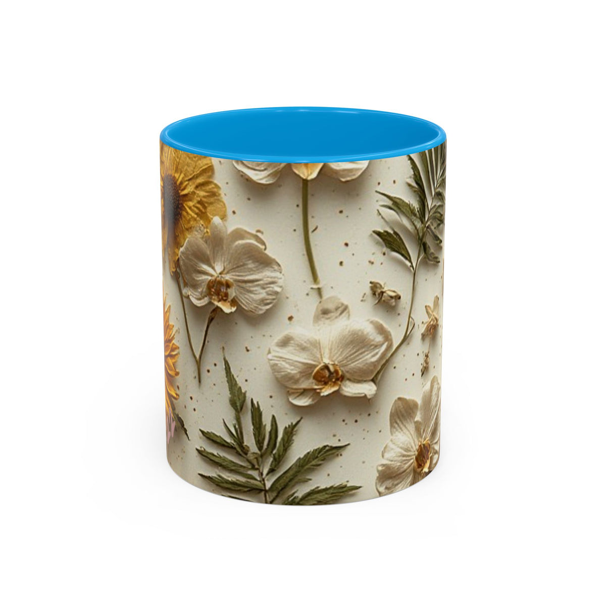 Floral Pressed Flowers Ceramic Mug — Vintage Dried Bloom Design (11oz & 15oz)