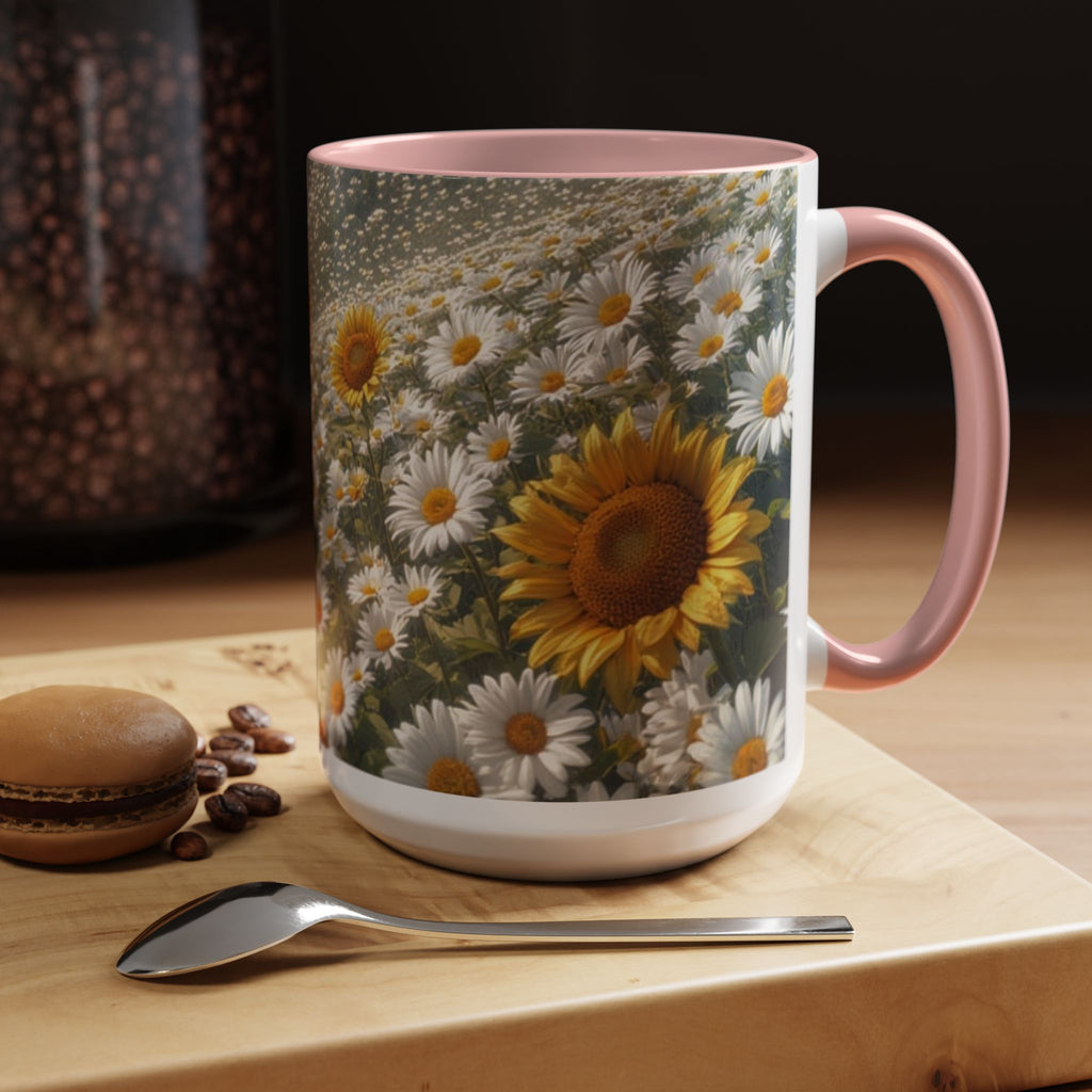 Daisy & Sunflower Field Accent Coffee Mug — Floral Nature Scene (11/15oz)