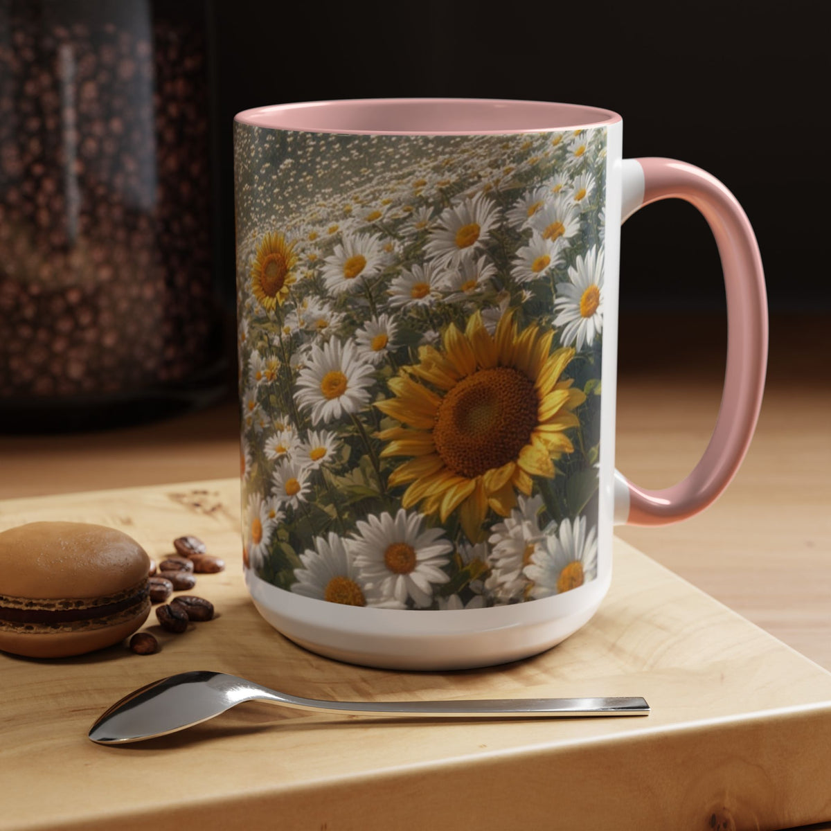 Daisy & Sunflower Field Accent Coffee Mug — Floral Nature Scene (11/15oz)