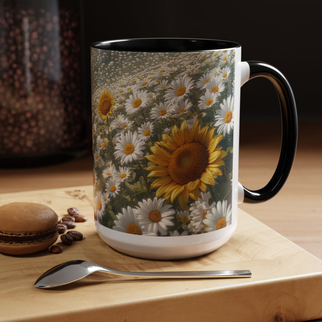 Daisy & Sunflower Field Accent Coffee Mug — Floral Nature Scene (11/15oz)