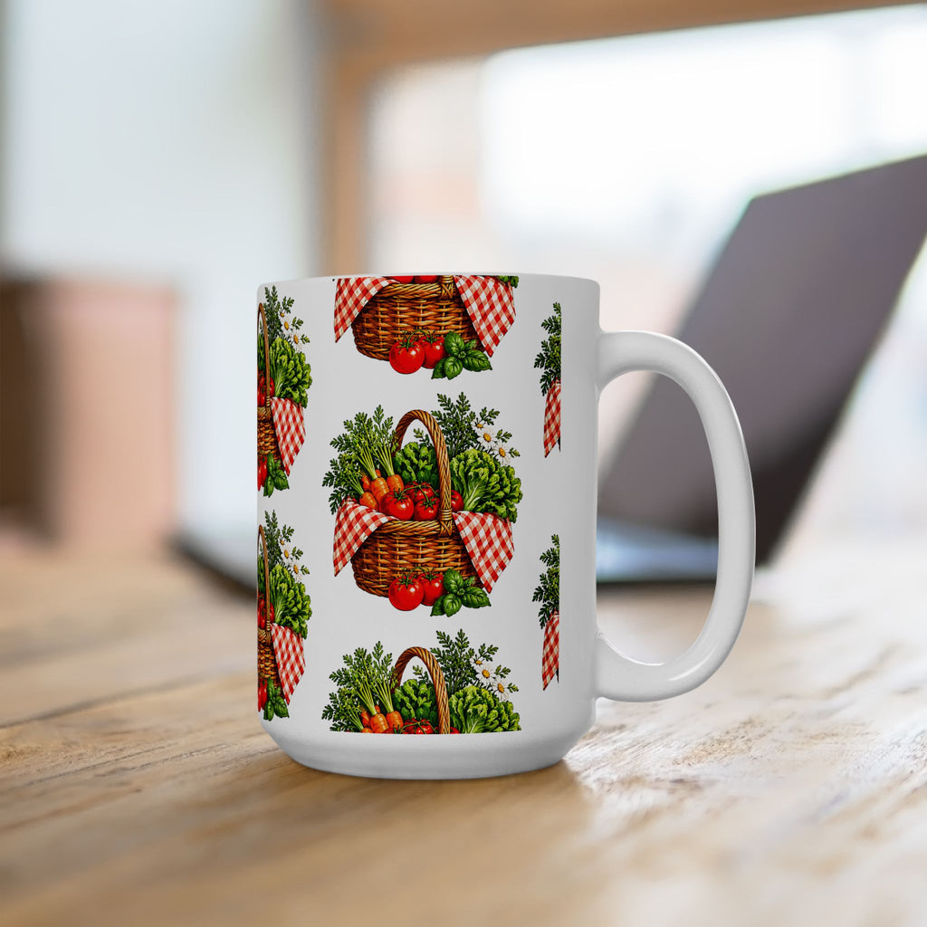 Garden Harvest Mug — Vintage Picnic Basket Vegetables Coffee Cup (11oz/15oz)