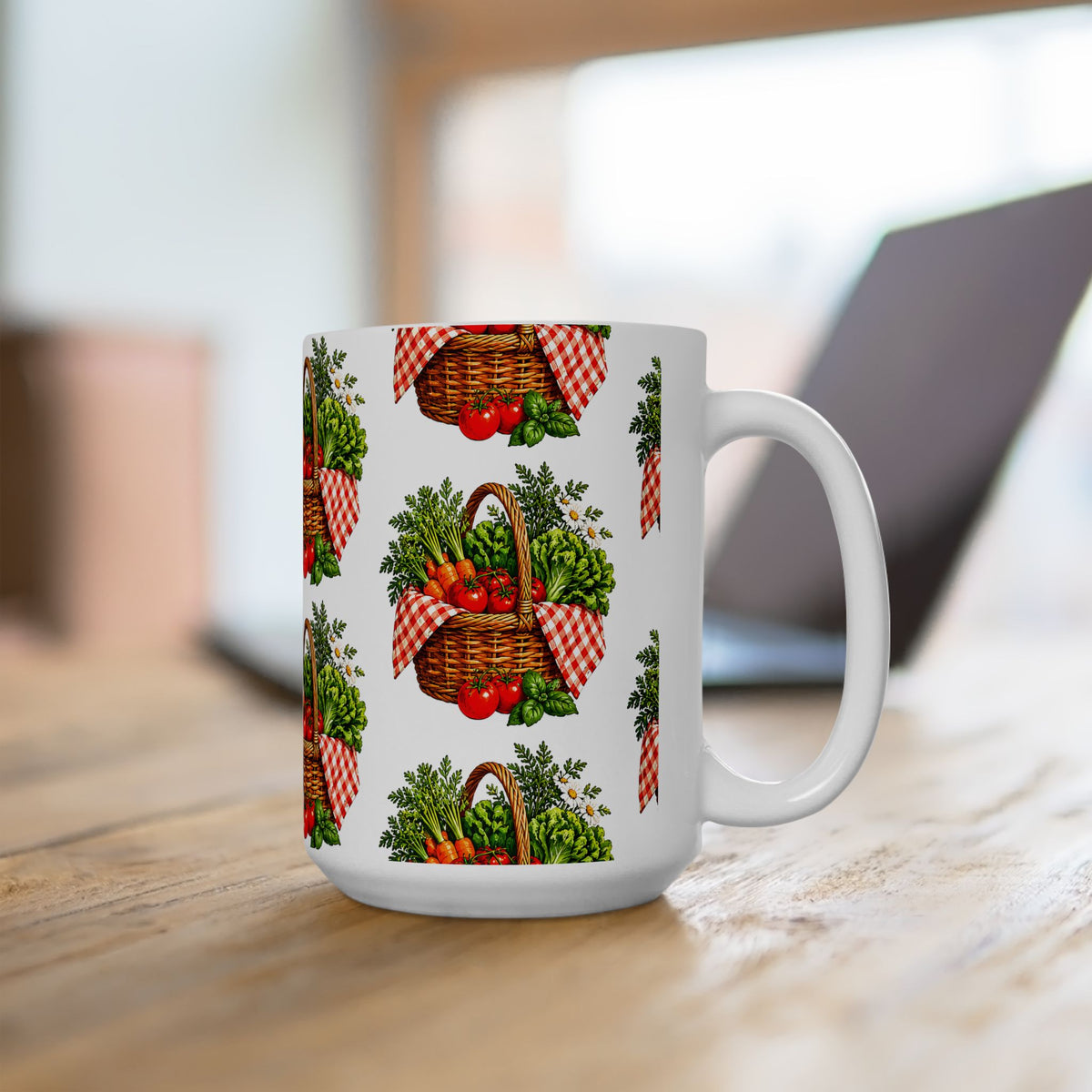 Garden Harvest Mug — Vintage Picnic Basket Vegetables Coffee Cup (11oz/15oz)