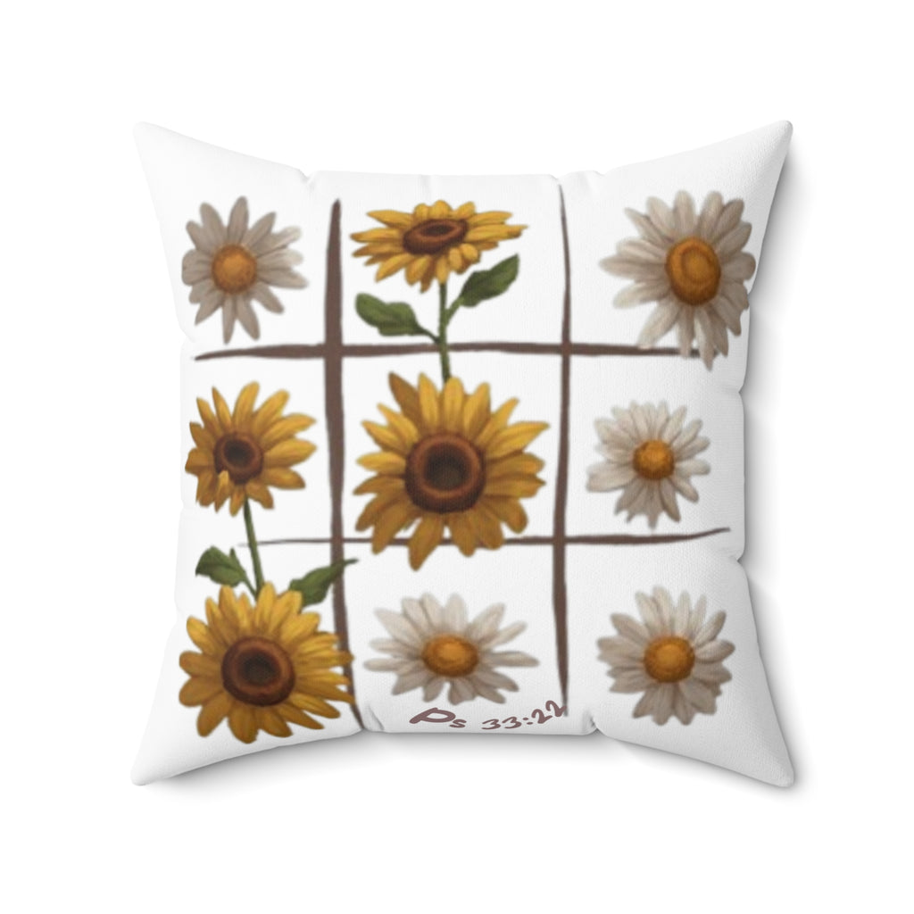 Sunflower & Daisy Grid Pillow — Floral Decorative Throw Pillow