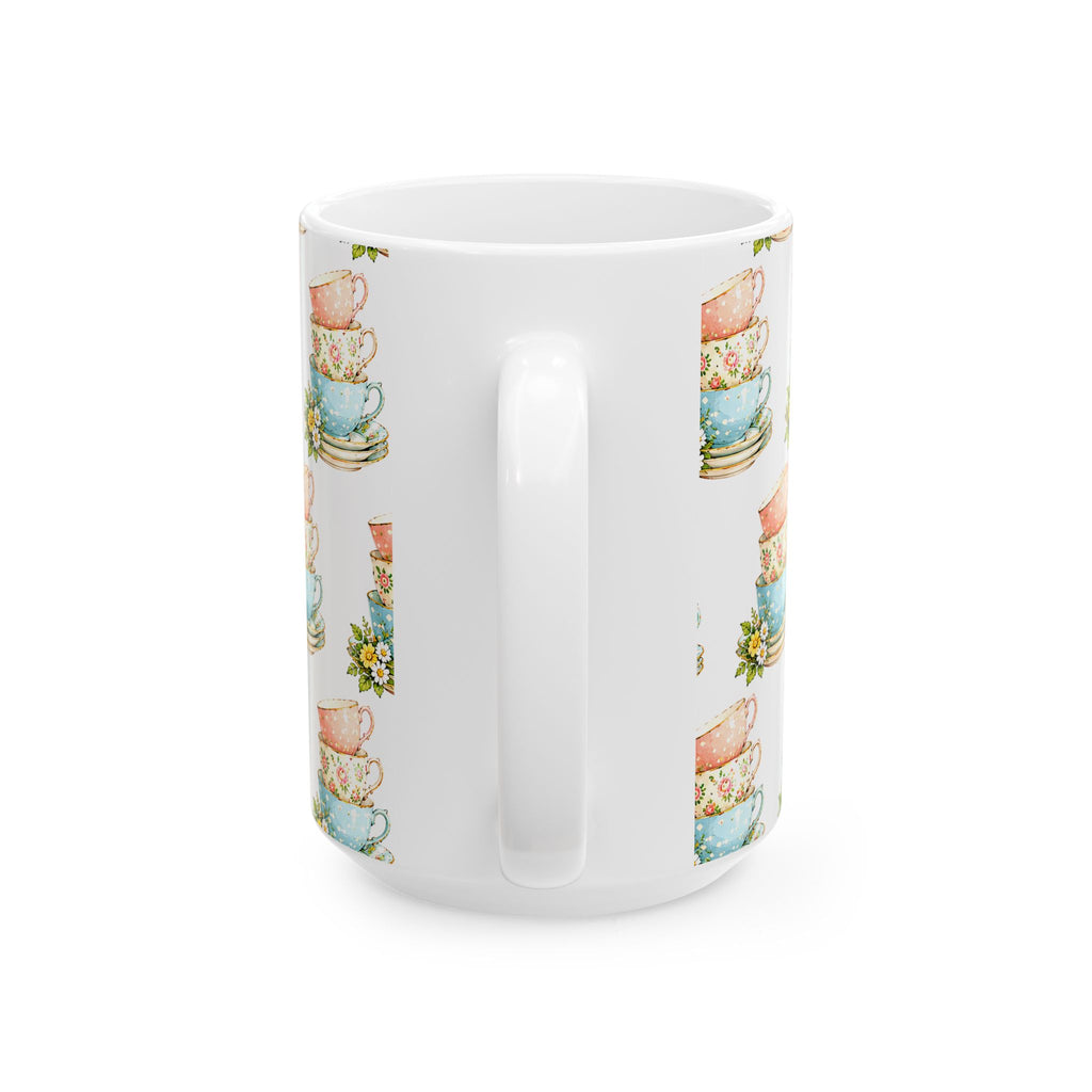 Stacked Teacups Floral Ceramic Mug – Vintage Tea Party Coffee Cup (11oz, 15oz)