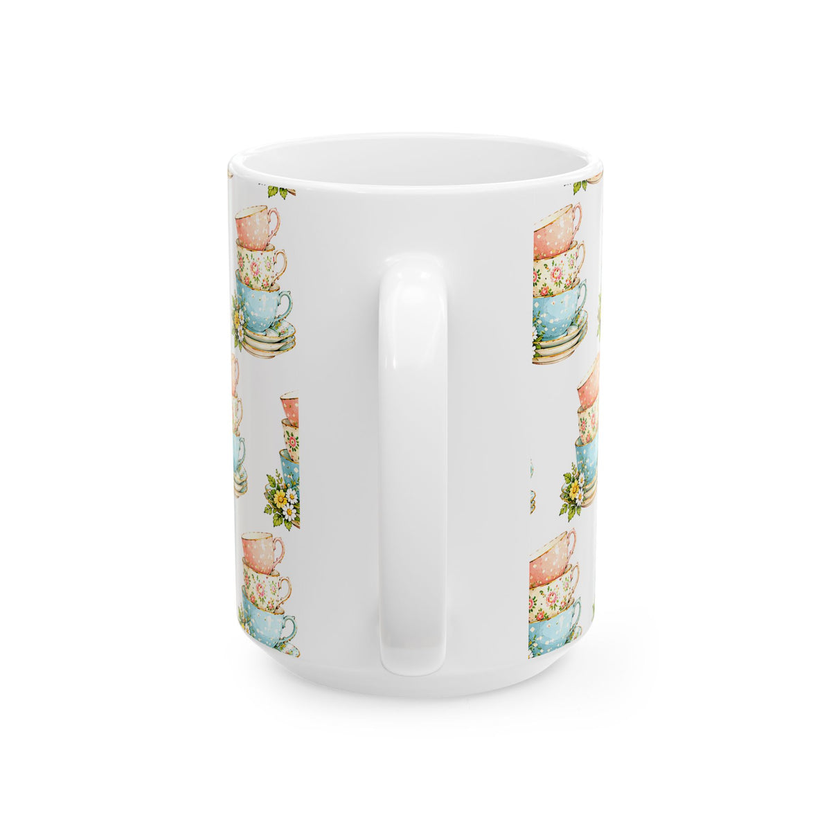 Stacked Teacups Floral Ceramic Mug – Vintage Tea Party Coffee Cup (11oz, 15oz)