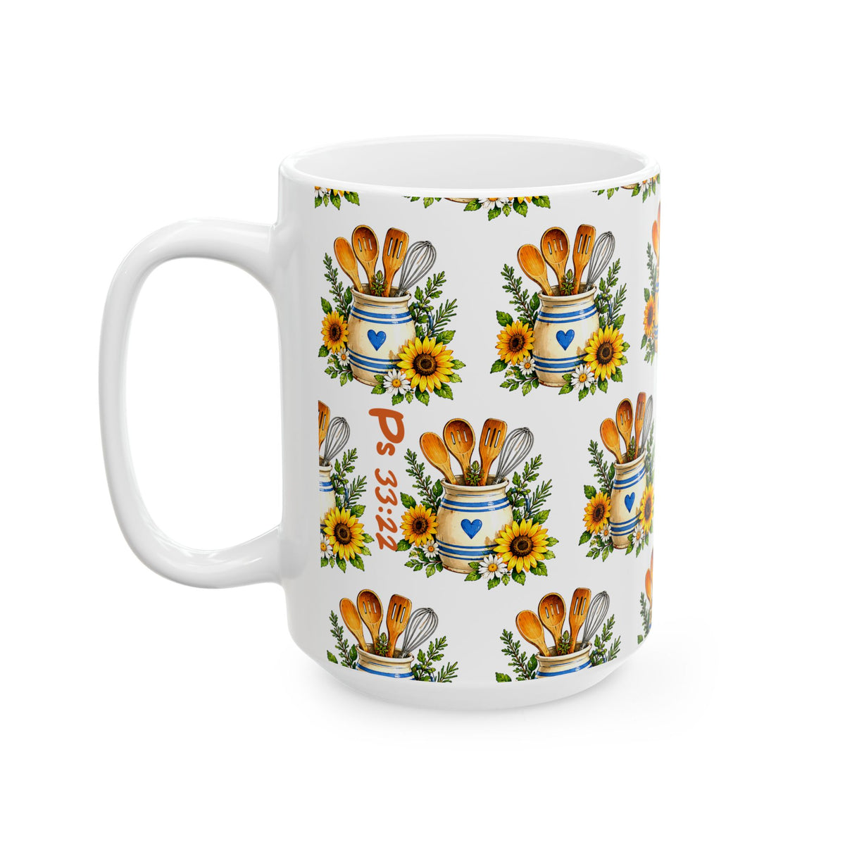 Sunflower Kitchen Tools Ceramic Mug – Rustic Baking Utensils Coffee Cup (11oz & 15oz)