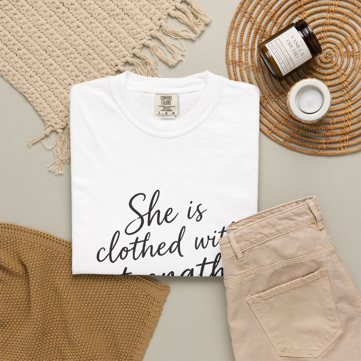 Proverbs 31:25 'She is Clothed with Strength and Dignity' Inspirational T‑Shirt