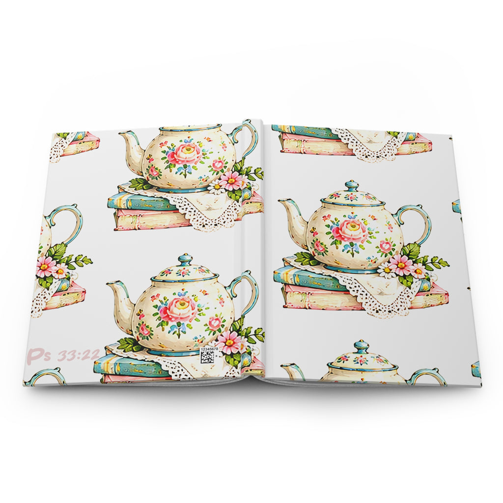 Floral Teapot and Books Hardcover Journal