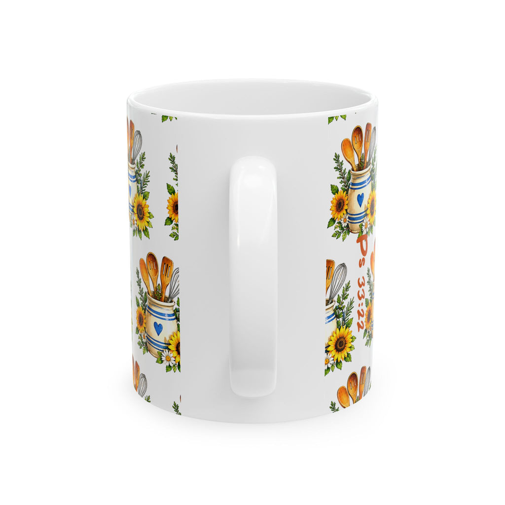 Sunflower Kitchen Tools Ceramic Mug – Rustic Baking Utensils Coffee Cup (11oz & 15oz)