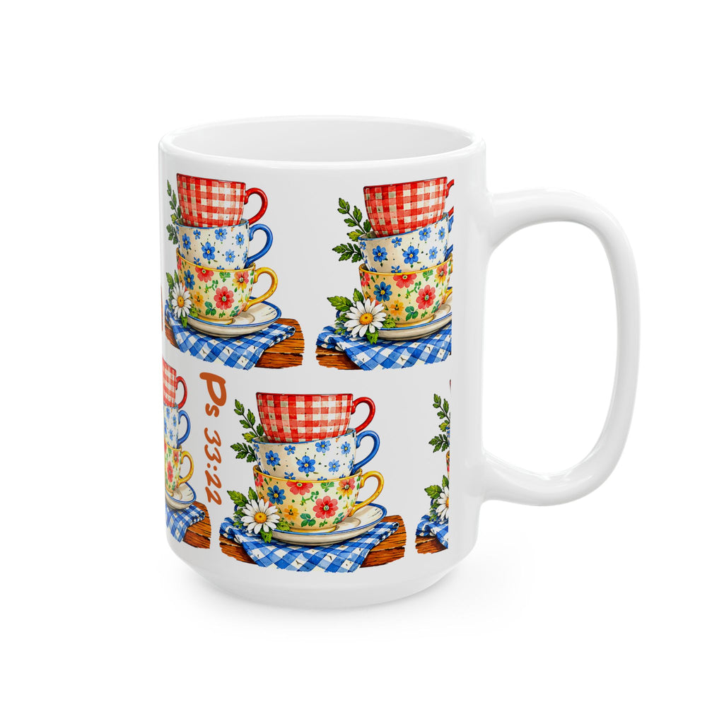 Stacked Floral Teacups Ceramic Mug – Country Cottage Kitchen Gift (11oz & 15oz)
