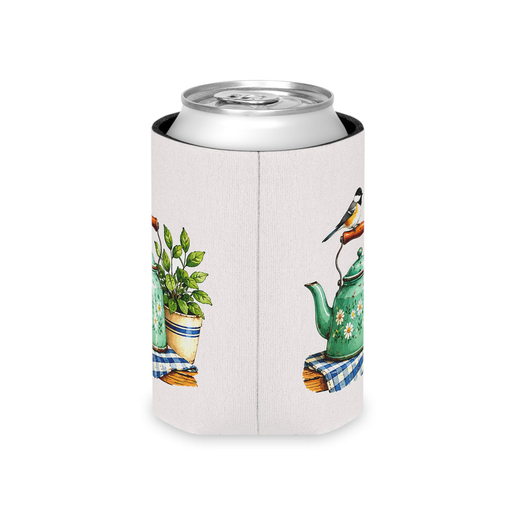 Vintage Teapot & Songbird Can Cooler