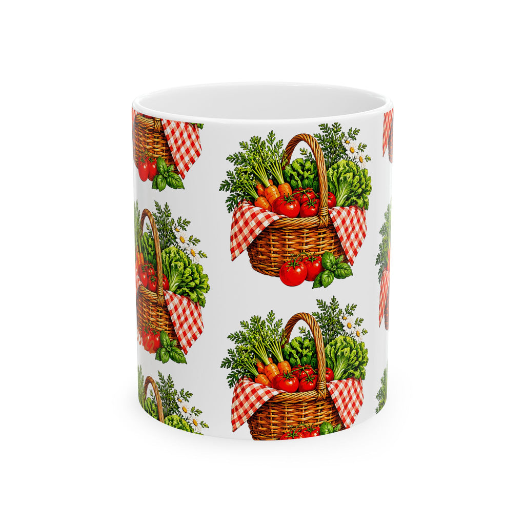 Garden Harvest Mug — Vintage Picnic Basket Vegetables Coffee Cup (11oz/15oz)